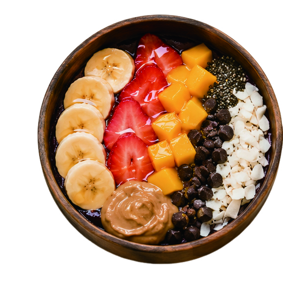 Açaí bowl with fruit and toppings from the menu